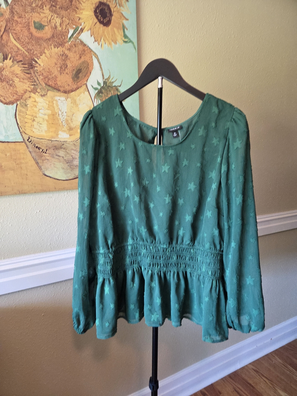 torrid Green Star-Print Smocked Peplum Blouse